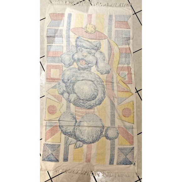 Vintage Caldwell 70's Red Blue Poodle Pup BathTowel Bathroom Decor 53 x 30 - Picture 2 of 12